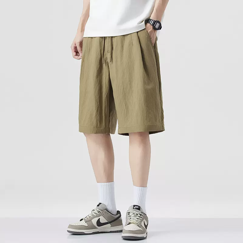 尚谷男装 夏季爆款莱塞尔天丝短裤男日系复古潮流宽松美式休闲裤