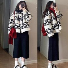 大码胖mm女秋冬小香风宽松羊羔毛绒连帽外套连衣裙两件套装200斤