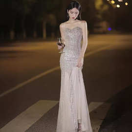 晚礼服鱼尾女2026新款高级感宴会气质银色长裙轻奢小众高端主持人