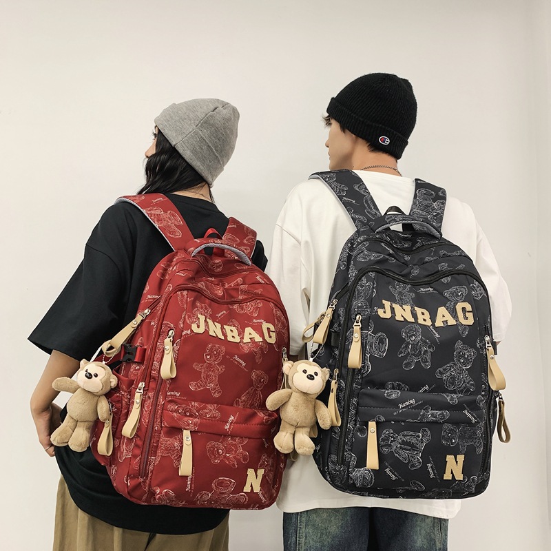 日系ins风小熊书包女初高中学生大容量双肩包大学生潮酷轻便背包