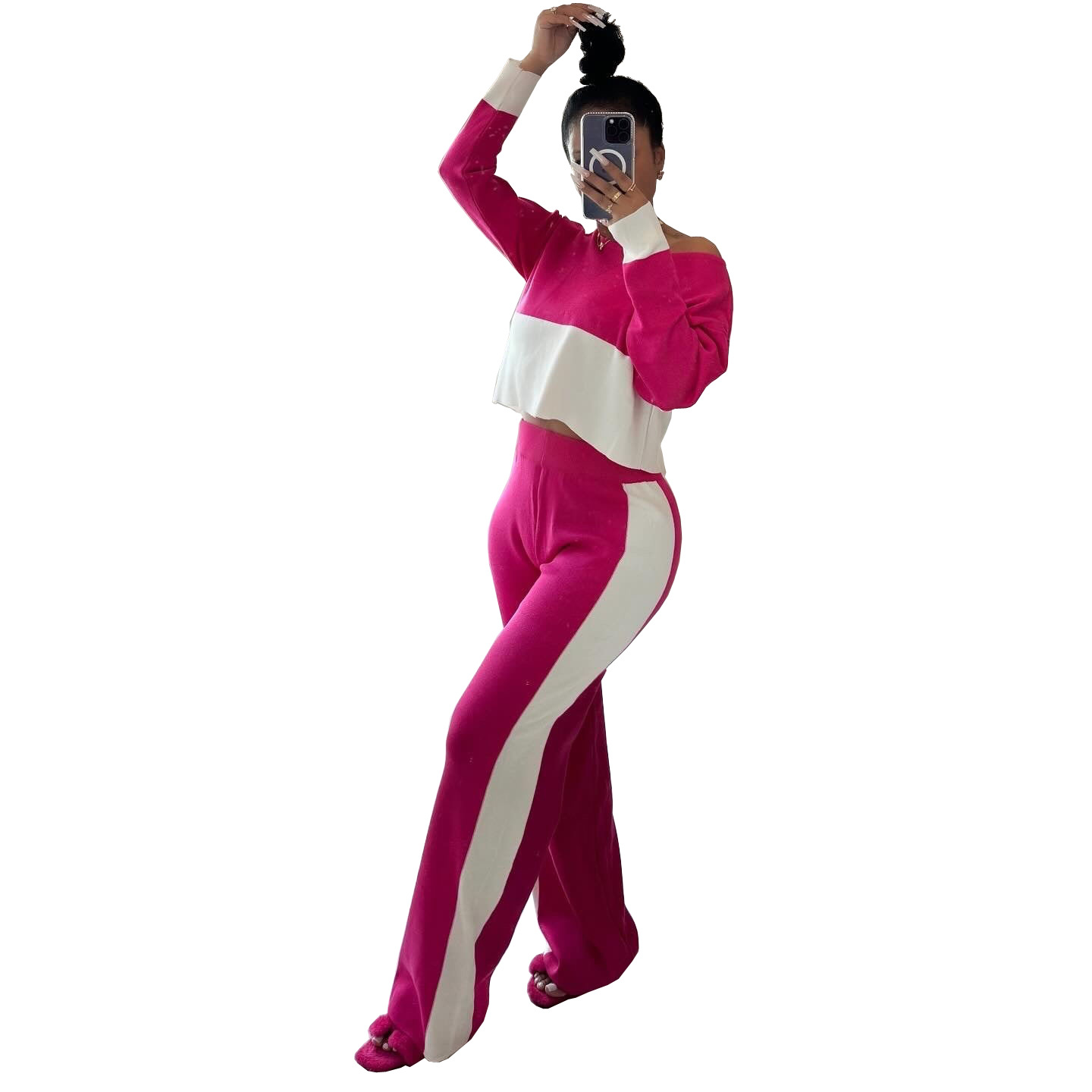 Daily Street Women's Simple Style Color Block Cotton Blend Polyester Contrast Collar Pants Sets Pants Sets display picture 6