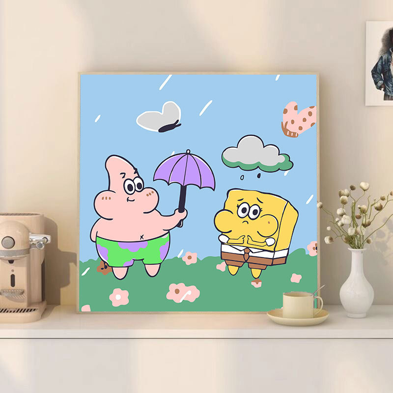 スポンジ・ボブ デジタル油絵 DIY 漫画アニメ 子供向け 手塗り装飾画 置物 環境に優しい|undefined