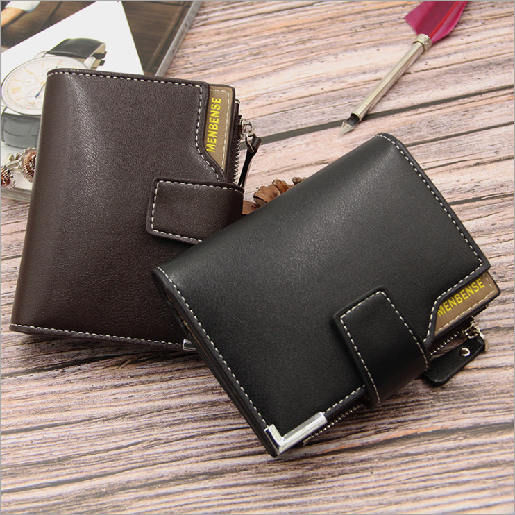 Moda hebilla de los hombres billetera corta estilo europeo y americano multi-tarjeta de gran capacidad titular de la tarjeta de bisagra vertical billetera de los hombres