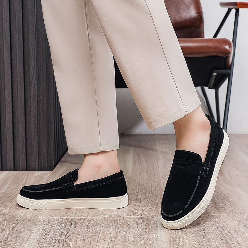 Suede Men's Board Shoes Are Comfortable And Breathable, One-pedal Loafers, Hand-stitched Thick-soled Versatile Shoes, And One Free Pinch Music._vogvips.com