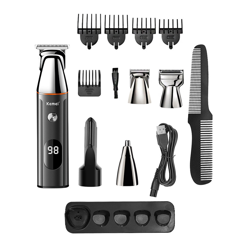 KM-5857 Komei transfronteriza nueva pantalla digital LED LCD afeitado cuerpo completo afeitado multi-en-una cortadora de cabello con base