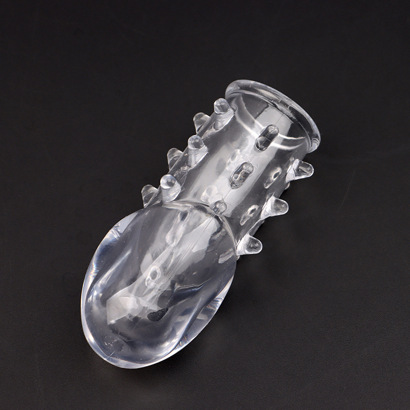 Crystal Textured Glans Sleeve Condom, Wolf-Tooth Stimulation, TPE, Transparent — detail image 2