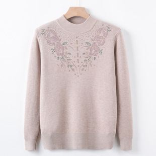 New Mother Clothes Autumn and Winter fleece-lined Sweater Middle-aged and Elderly Women's One-piece Velvet Warm Base Shirt Grandma Autumn Top