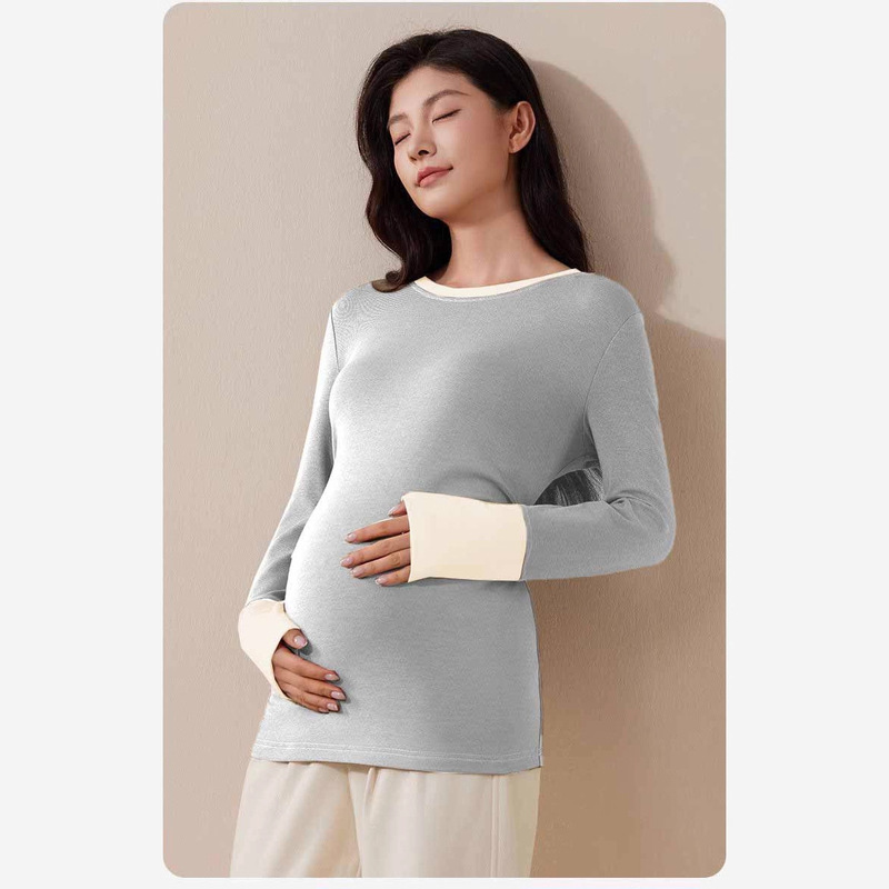 Maternity Wear Korean Style Autumn and Winter New Wrinkled Bottoming Shirt Pregnant Mommy Belly Support Drawstring Adjustable Work Clothing Two-Piece Set