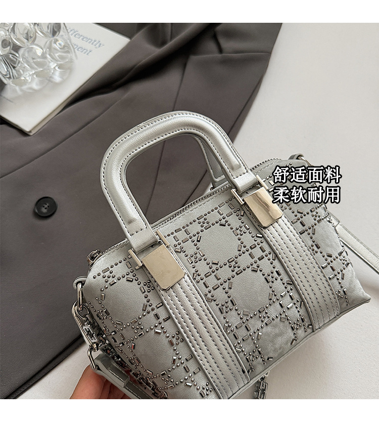 Summer bag: Women's niche design denim blue hot diamond handbag, 2025 new style bow single-shoulder crossbody bag Specification drawing