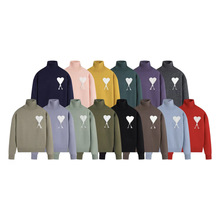 跨境经典提花高领白心宽松男女情侣针织衫软糯百搭长袖毛衣