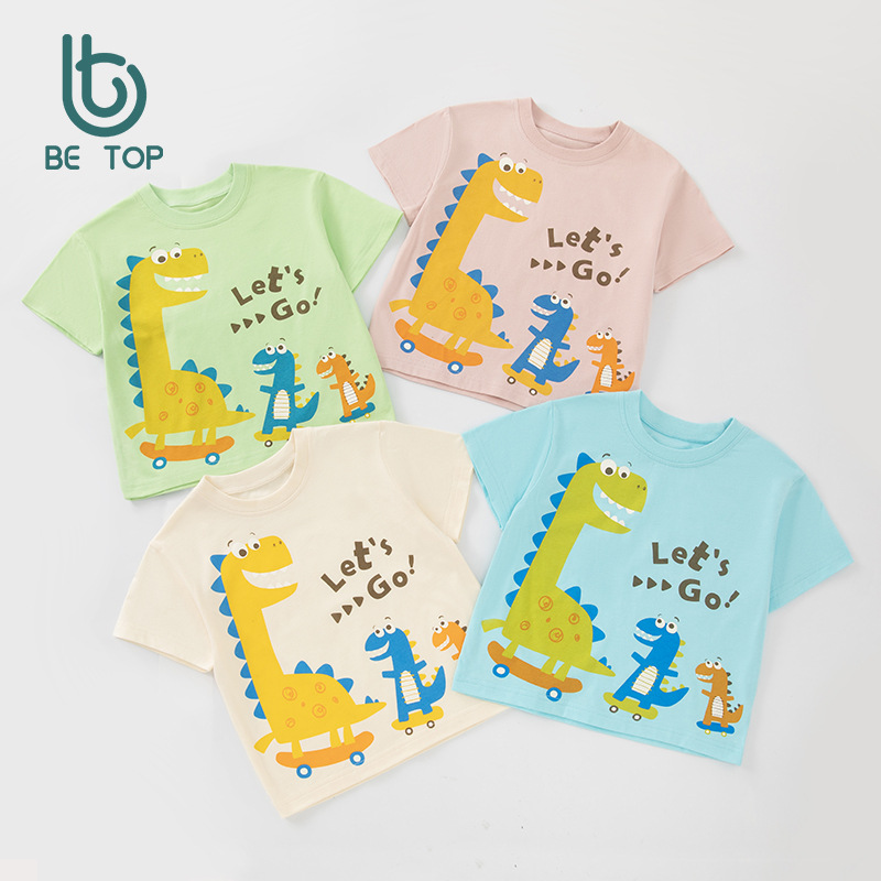 Betop ropa infantil transfronteriza al por mayor verano niños camiseta de manga corta dinosaurio dibujos animados niño ropa de bebé una pieza