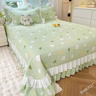 New Bed Cover Quilted Korean Style Four-Season Double-Sided Protective Cover Bed Sheets Thickened Bed Cover High-End Double-Layer Princess Lace