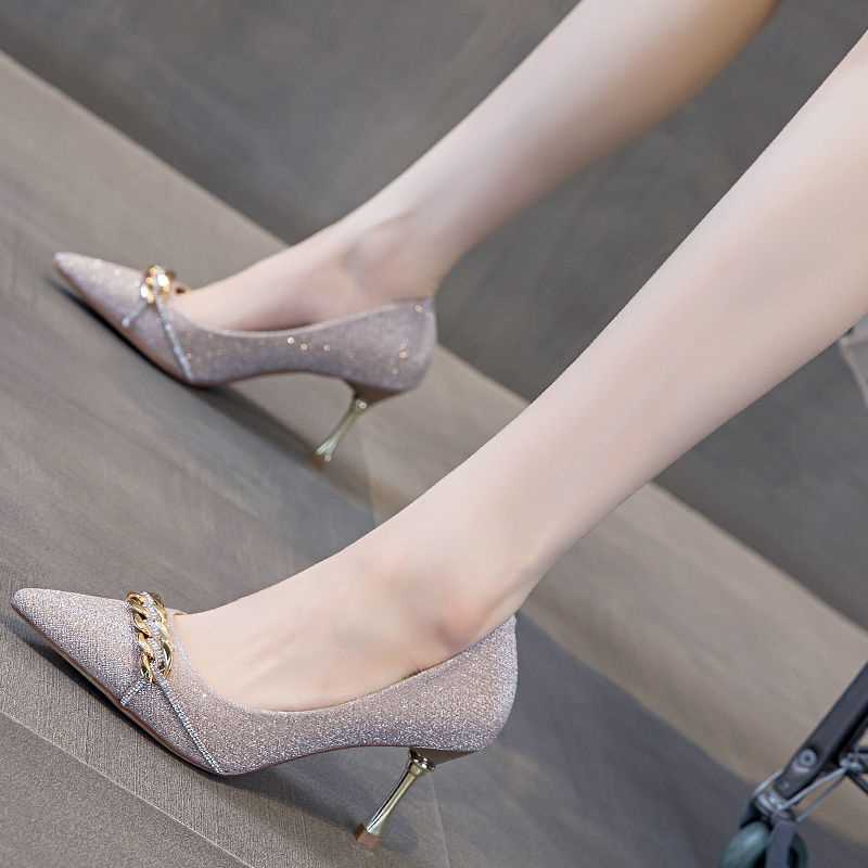 Champagne High Heels women's stiletto heel 2023 new wedding shoes elegant sequined evening dress banquet design single-layer shoes Champagne High Heels women's stiletto heel 2023 new wedding shoes elegant sequined evening dress banquet design single-layer shoes