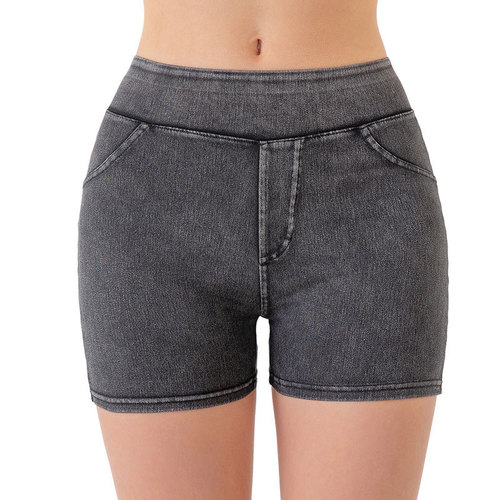 Women's High-Waisted Tight Thigh-Lifting Pocket Casual Sporty Denim Shorts for Spring and Summer, Western Style, Outerwear Three-Way Shorts