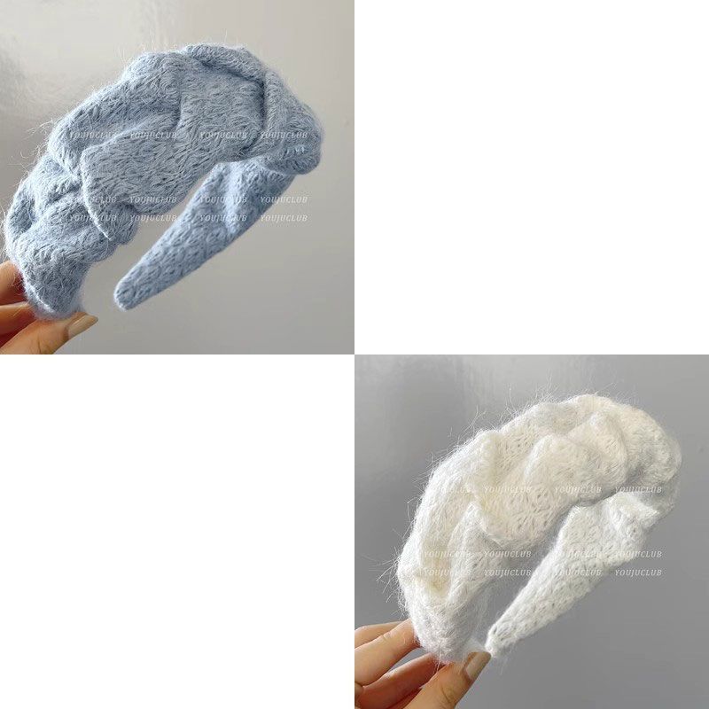Hong Kong style retro headband - haze blue + cream white