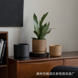 Straw Flower Pot Simple Creative Personality Green Plant Potted Green Rose Square Middle Ancient Style Creative Flower Pot Silent Style Flower Pot