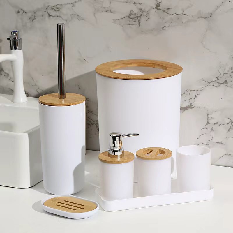 Color sólido blanco y negro de alta gama, caja de jabón, soporte de cepillo de dientes, botella de emulsión, enjuague bucal, caja de algodón, oferta transfronteriza