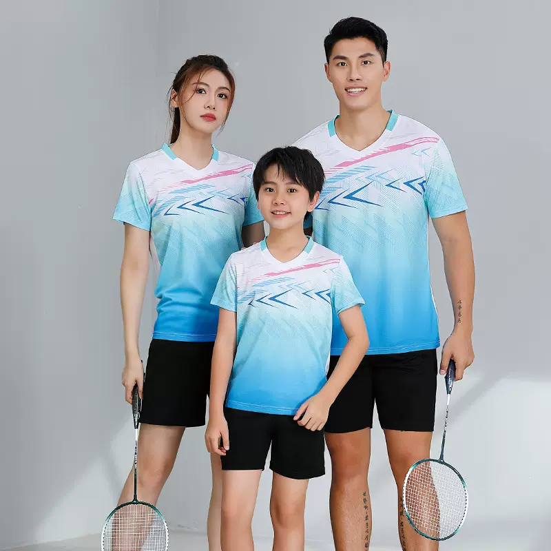 新款短袖套装男女排球服乒乓球服跑步儿童运动服透气训练队服批发