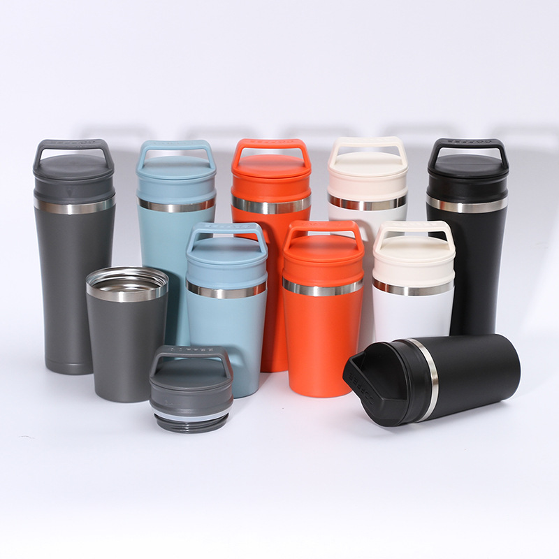 Nuevo 304 taza de café portátil de acero inoxidable al aire libre taza de coche portátil personalidad creativa doble tapa ventosa