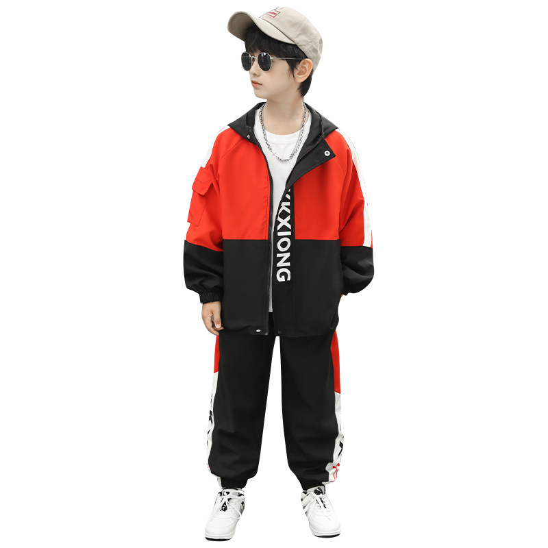 Kinderbekleidung, Sportanzug für Jungen 2024 Neuware, Zhongda Frühling und Herbst Kinder-Zweiteiler mit Kapuze_voghion.com