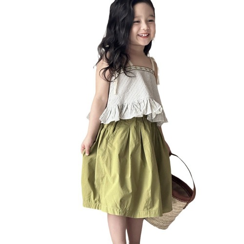 2024 new summer children's clothing, Korean children's clothing, girls' lace suspender tops, summer suspender shirts