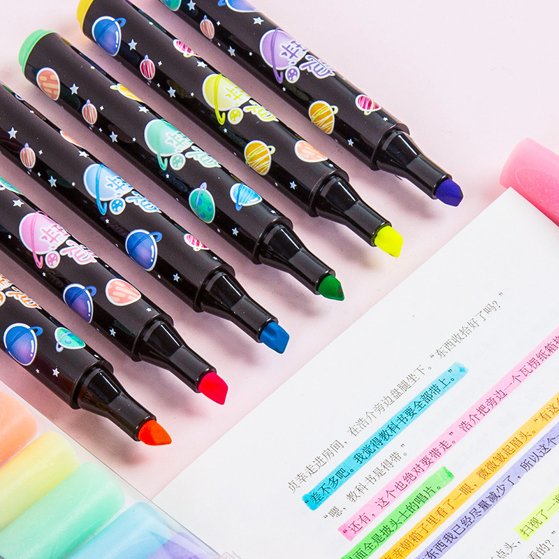 H803-6 colores 6 planeta highlighter niños DIY graffiti pluma estudiante pluma gran capacidad de dibujos animados rotulador pluma