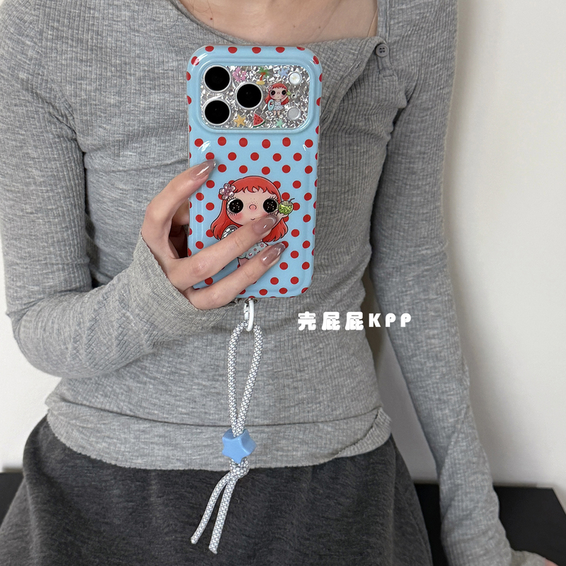 Playful blue polka dot cute swim ring girl ins15 suitable for 17pro Apple 17ProMax phone case 16
