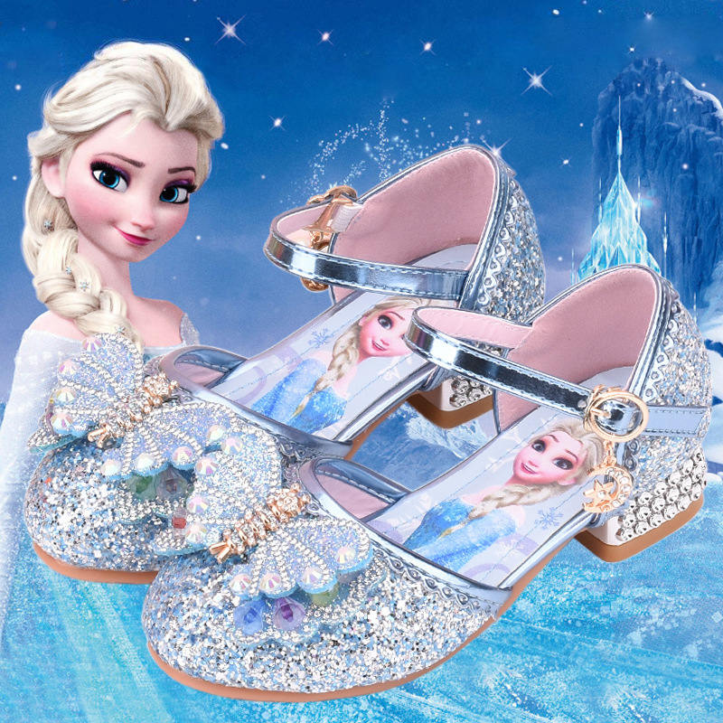 Girls' high heel single-layer shoes spring and autumn summer new little girl single-layer shoes western style children princess shoes Aisha Crystal leather shoes