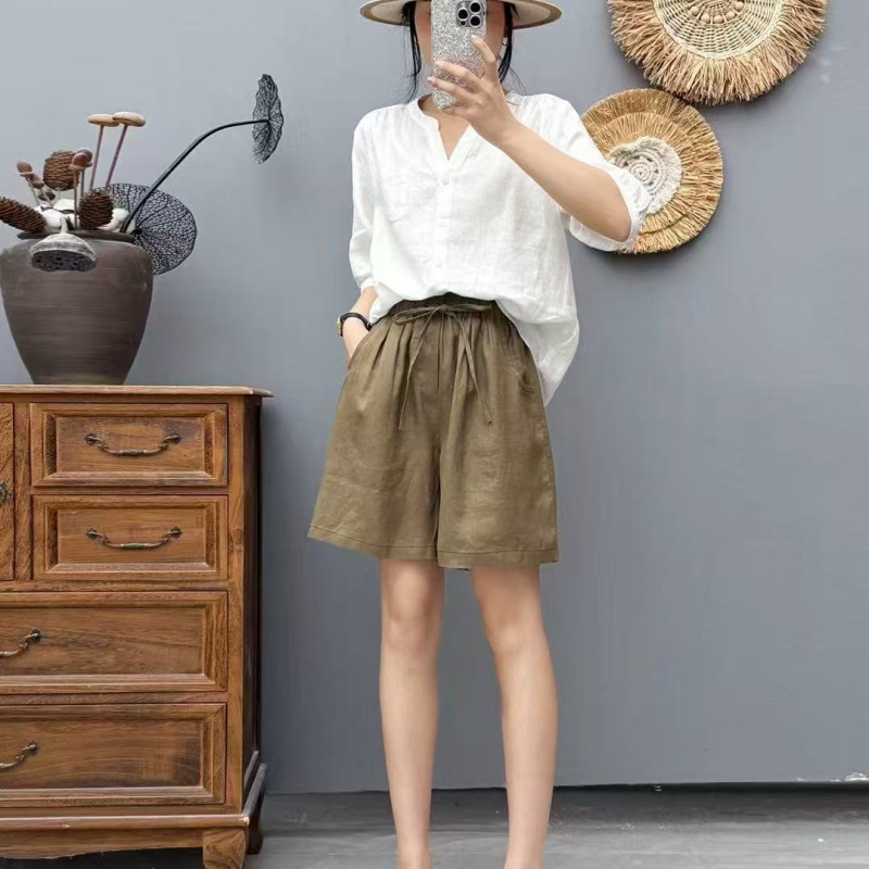2025 Summer Shorts Women's Loose Casual Korean Style Pure Linen Shorts New Thin Shorts Elastic Waist Shorts 2025 Summer Shorts Women's Loose Casual Korean Style Pure Linen Shorts New Thin Shorts Elastic Waist Shorts