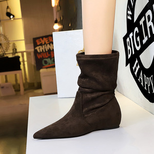 6383-6 boots for children, mid length slim boots, retro versatile, with raised suede inside, fashionable nude boots, sin