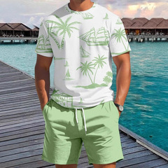 2025新型越境欧米ファッションtシャツ短パンアルファベットプリント夏街頭ゆるいカジュアルヒップホップセット