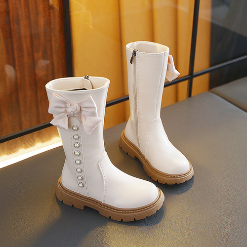 Children's Shoes Kids Snow Boots 2024 Autumn/Winter New Arrival Winter Tall High Heels Princess Street Style Stylish Thin Fleece