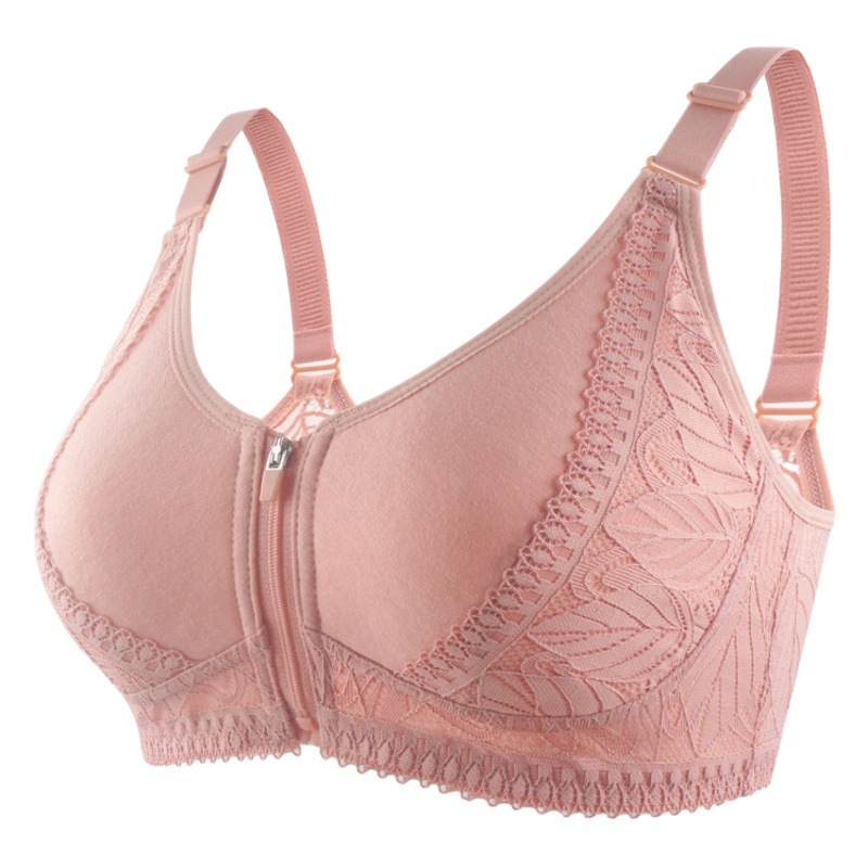 Nueva suave taza de algodón cremallera frontal de mediana edad y ancianos ropa interior de las mujeres correa de hombro ajustable inalámbrica más sujetador de tamaño