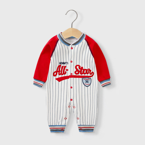Fashionable and cute baby clothes, Internet celebrity baby jumpsuits, spring and autumn long-sleeved baseball uniforms, pure cotton romper suits for boys