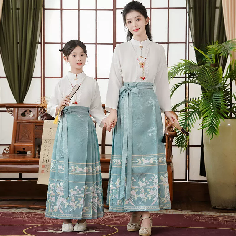 Ханьфу в стиле Мин для девочек, новая детская юбка мамиан, комплект для родителей и детей, осень 2023, новый традиционный китайский костюм.