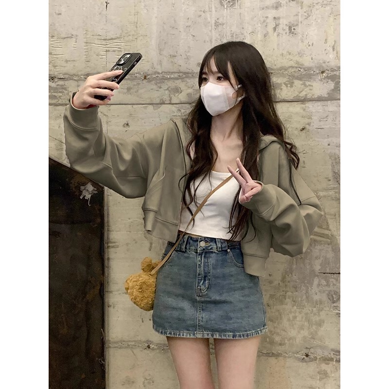 山东即墨卫衣短款连帽外套女早秋季2025新款韩系慵懒风小个子开衫|undefined