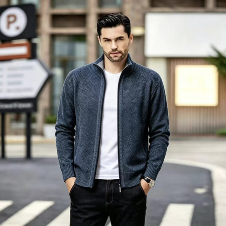 New Autumn and Winter Men's Stand-Up Collar Knitted Cardigan, Middle-Aged Business Casual Full-Zip Fleece Cardigan, Amazon's Bestseller New Autumn and Winter Men's Stand-Up Collar Knitted Cardigan, Middle-Aged Business Casual Full-Zip Fleece Cardigan, Amazon's Bestseller