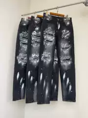 Correct Version Dsquared2 Washed Knife-Cut Splash-Ink Jeans for Men and Women, Same Style Cross-Border Trendy Brand for Couples