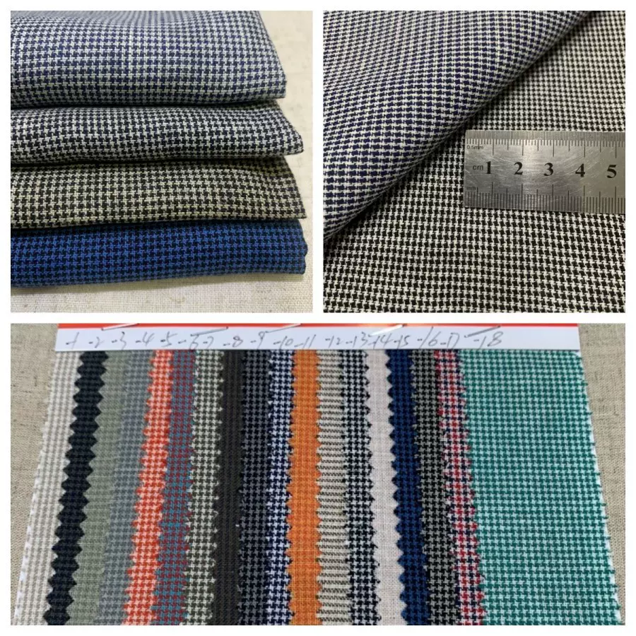 春夏季亚麻棉千鸟格面料 色织格子布 棉麻面料 亚麻色织布 现货