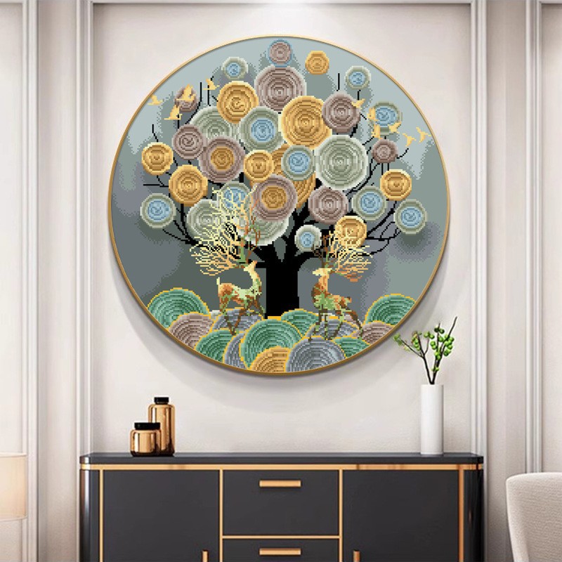 十字绣厂家抖音快手小红书一件代发2025新款线绣中国风圆形发财树