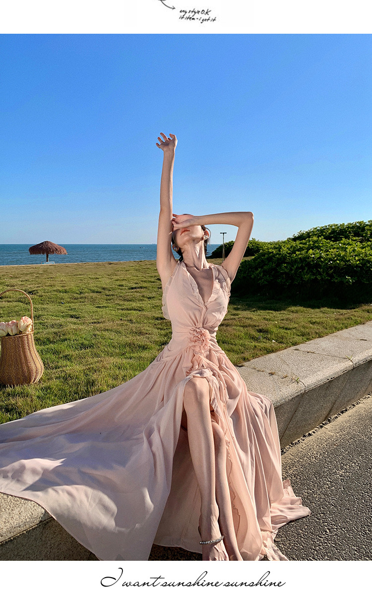 Beach Dress Women, Summer Wear For Seaside Vacations, Ultra-fairy Backless Dress, Bohemian Long Skirt With A Large Hem,_ecoleips.com