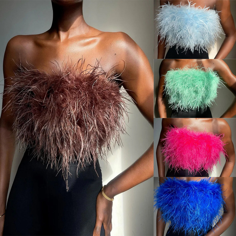 2022 Spring/Summer European and American Fashion Fluffy Multi-Color Fur Tube Top Versatile European and American Cross-Border Top Cross-Border
