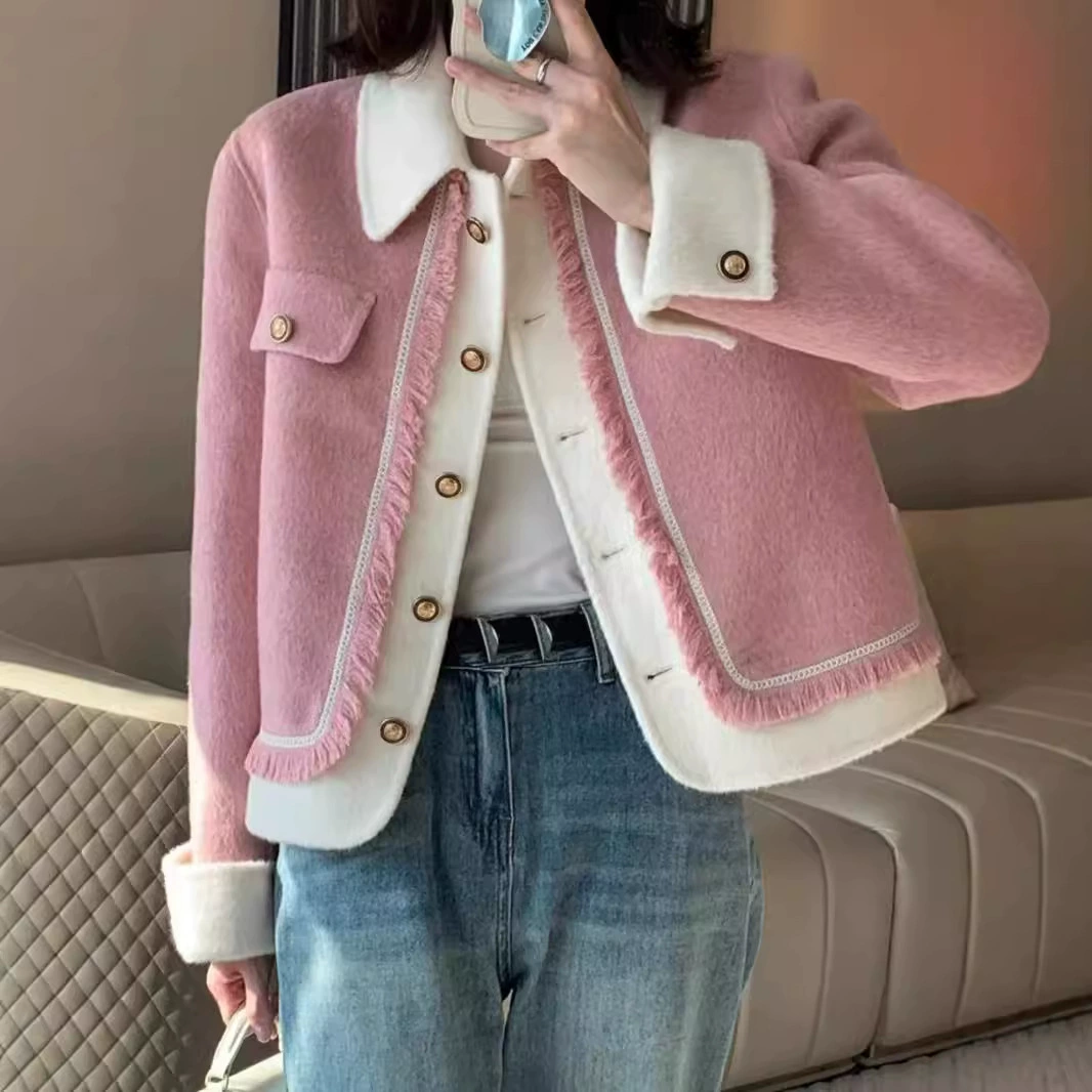 Двусторонняя шерстяная сексуальная деми-сезонная куртка, стиль Chanel