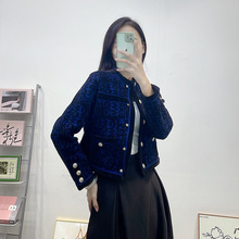 2025年冬季女装法式四叶草提花毛衣外套修身圆领长袖短款针织开衫