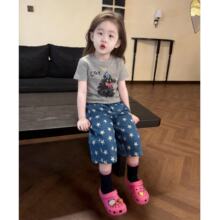 童装女童超好看短袖t恤夏2026新款洋气儿童印花五角星裤子套装