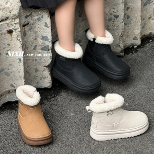 Children's Winter Snow Boots, Waterproof and Non-Slip, Large Cotton Boots, Simple and Versatile Lamb Wool Cotton Boots for Boys and Girls