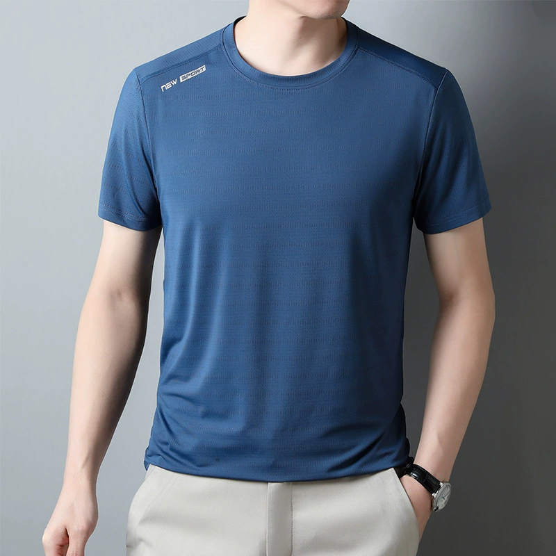 Новый сплошной цвет ледяной шелк с короткими рукавами мужской принт бег спортивная одежда пустая доска футболка быстрая сухая одежда с круглым вырезом спортивная одежда