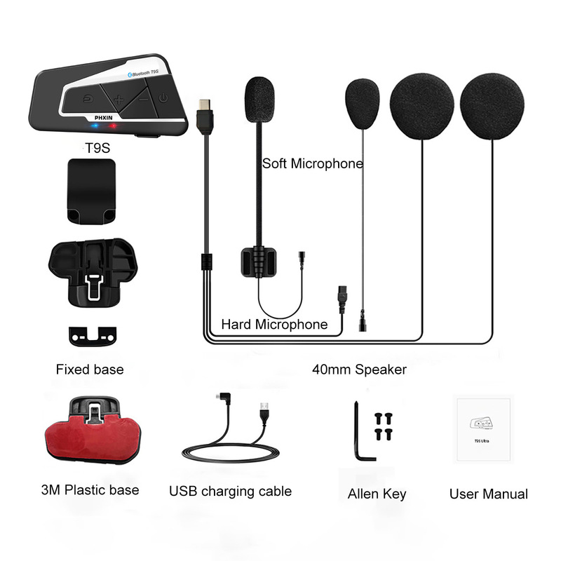 New Motorcycle Helmet Bluetooth Headset for 2 People, 1200m Intercoms, Full-Face Helmet, Waterproof and Noise-Proof Intercom T9S