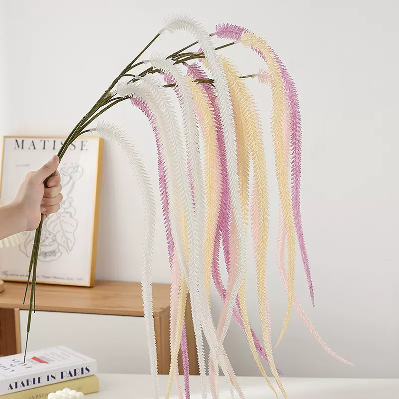 跨境垂钓九尾狐仿真绿植婚庆吊顶装饰假花婚礼堂桌花塑料五叉狐尾