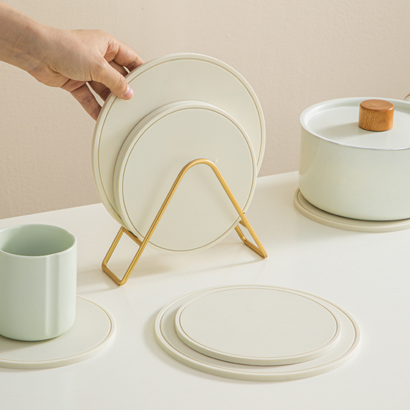 Nordic Cream Style Silicone Pot Mat Insulating Plate Mat Dining Mat Plate Mat Silicone High Temperature Resistant Kitchen Table Home Use Round